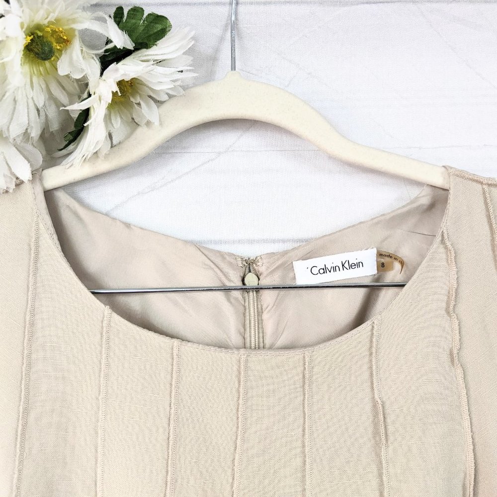 Calvin Klein Women's Tan Linen Blend Lined Dress - Picture 2 of 9